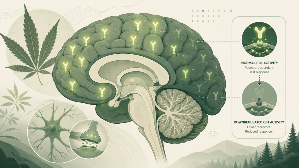 How to reset your endocannabinoid system — human brain with CB1 cannabinoid receptor activity