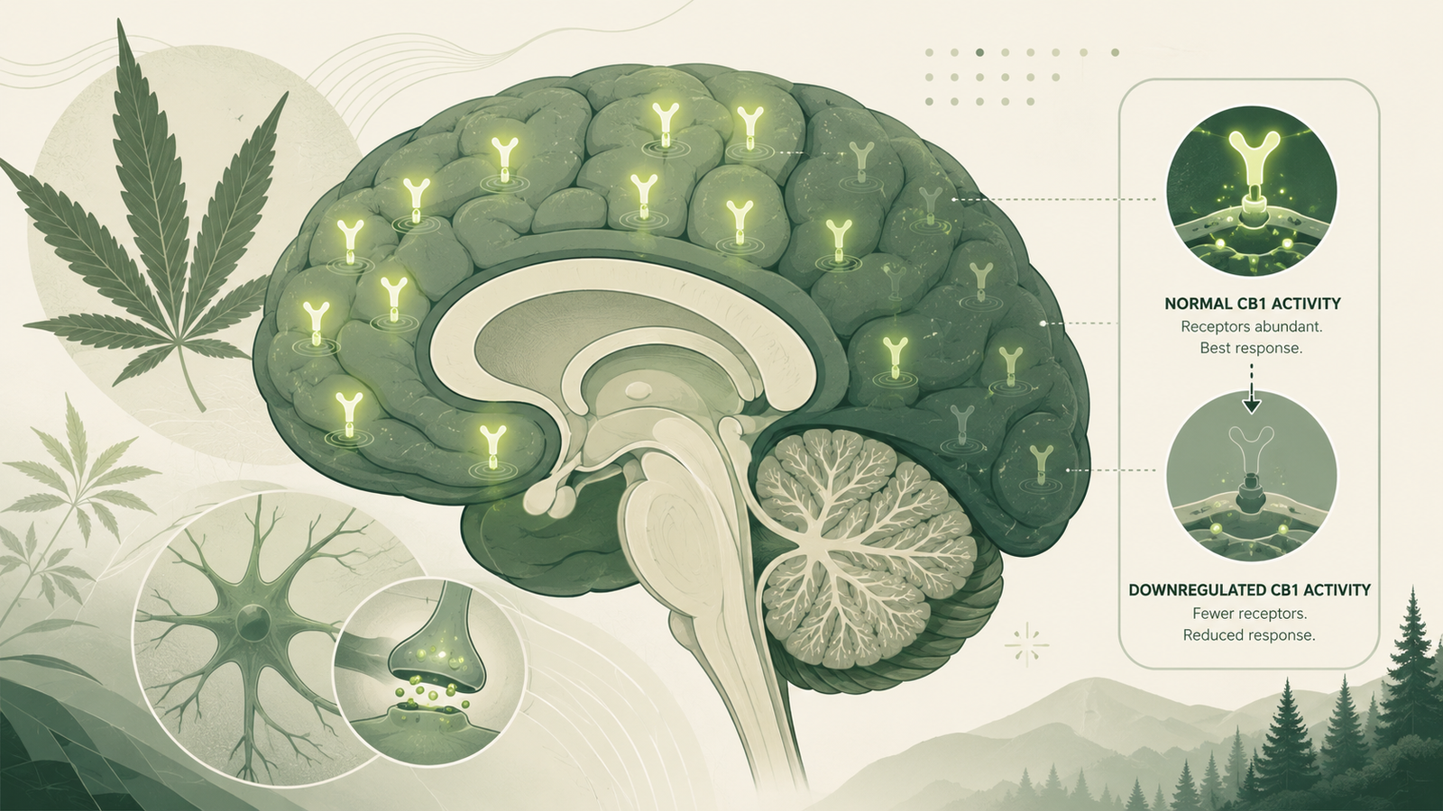 How to reset your endocannabinoid system — human brain with CB1 cannabinoid receptor activity