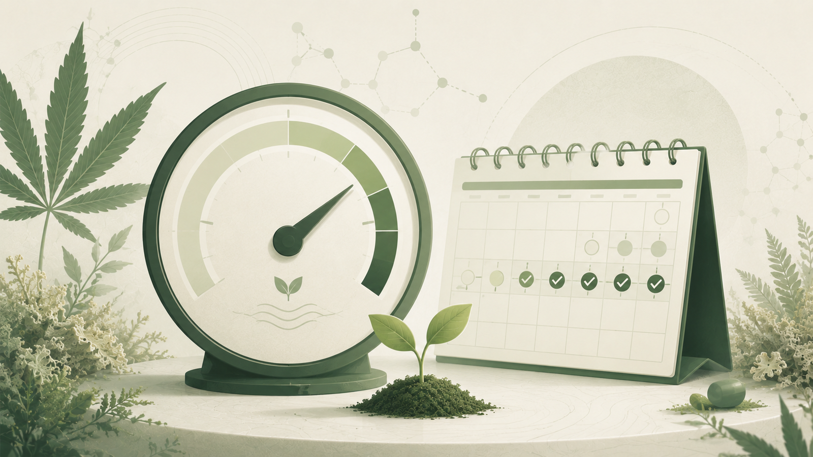 Tolerance break calculator — a meter and calendar estimating how long a cannabis T-break should be